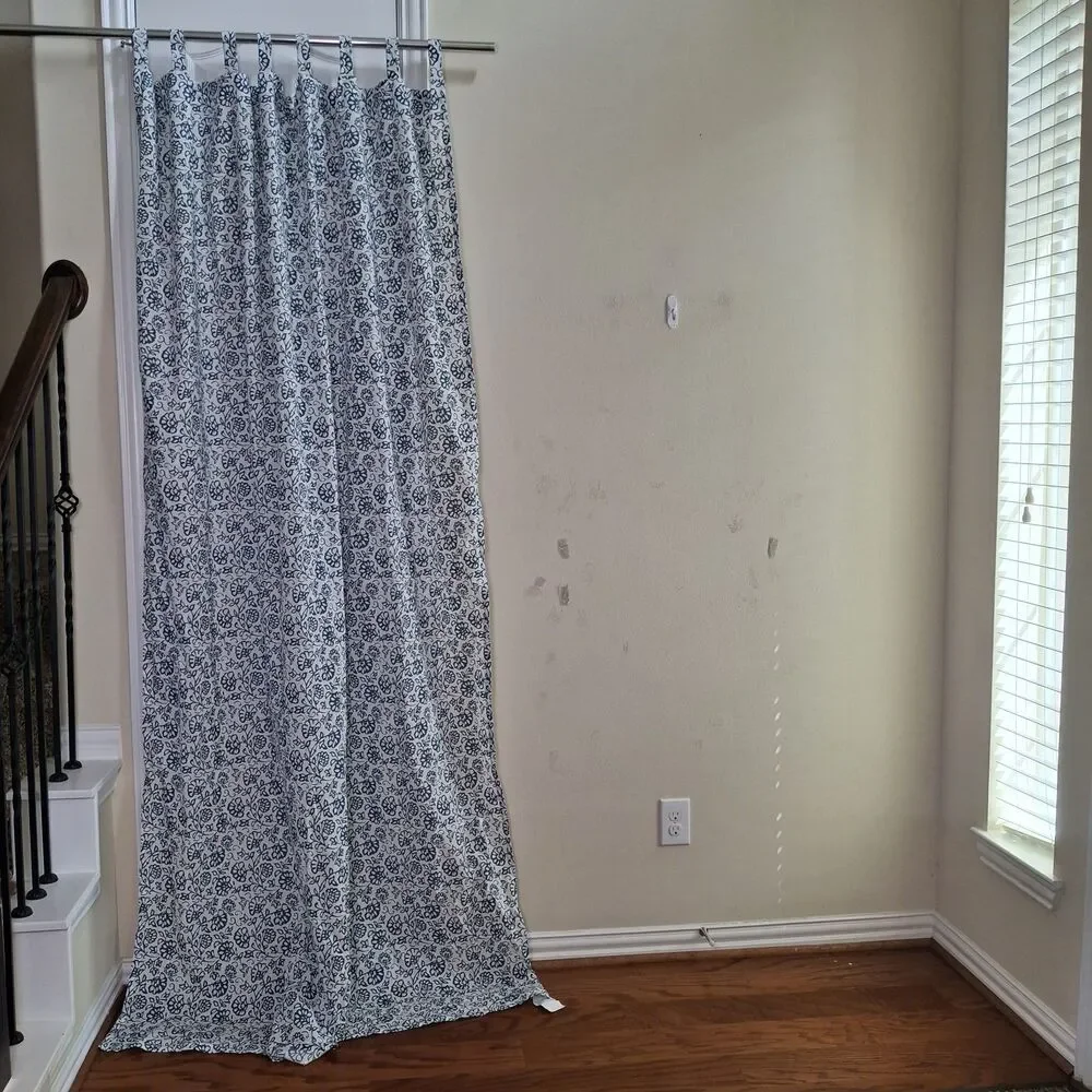 IKEA Mjolkort Floral Curtain Panels 3 PC Set Blue White 57x98 Nautical Coastal